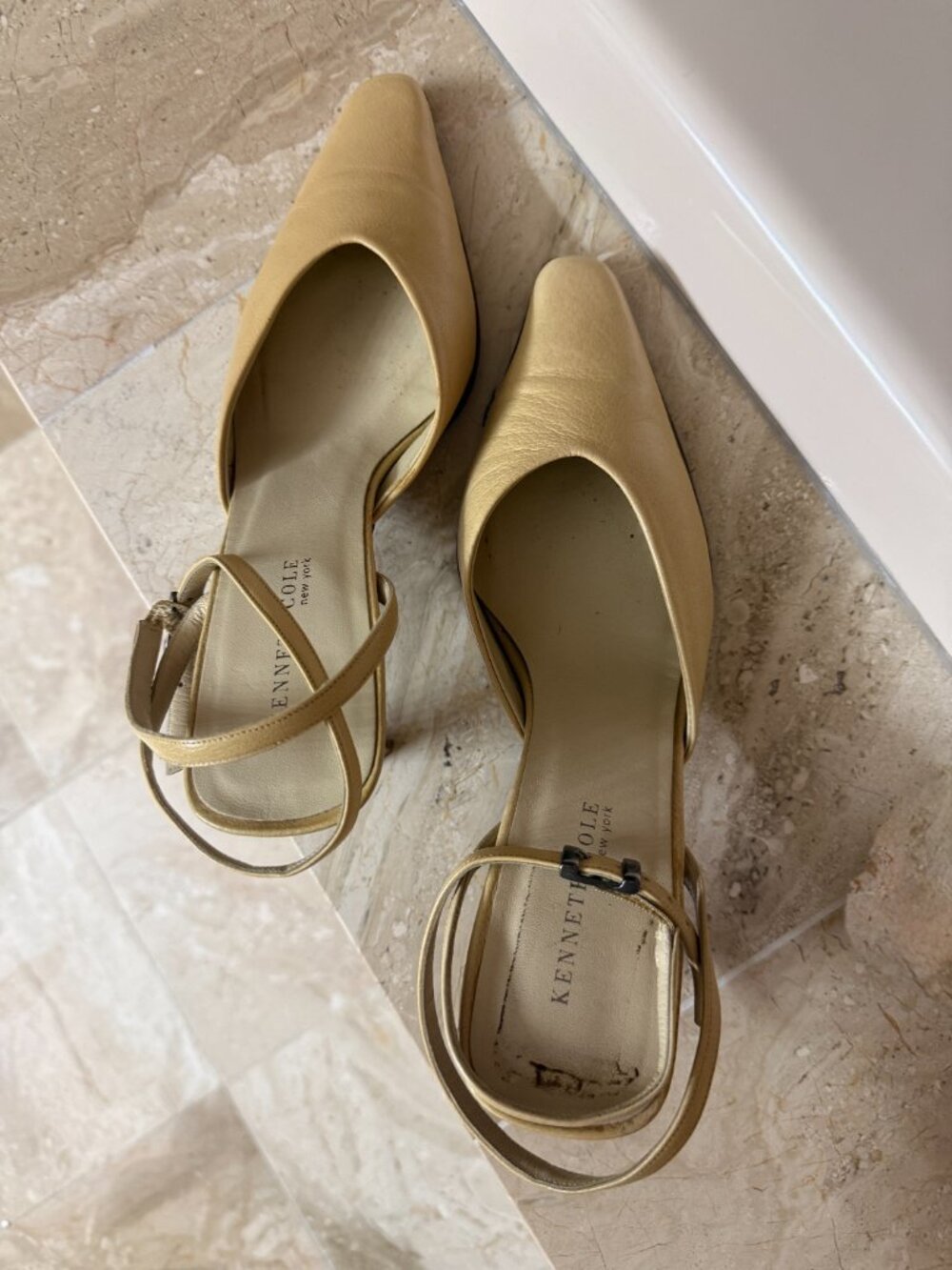 Vintage Kenneth Cole New York Beige Slingback Block‑Heel Pumps